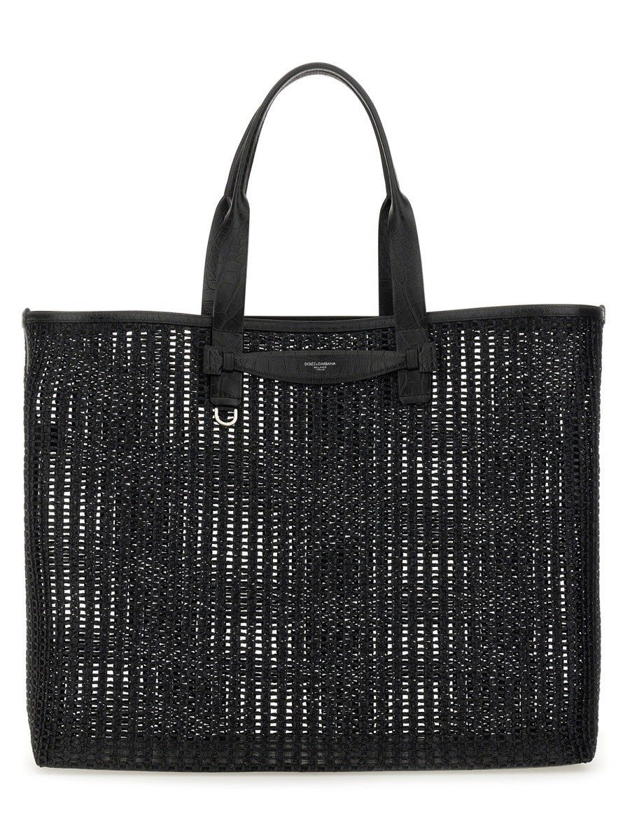 Dolce &amp; Gabbana Men's Woven Mesh Shopping Bag Black