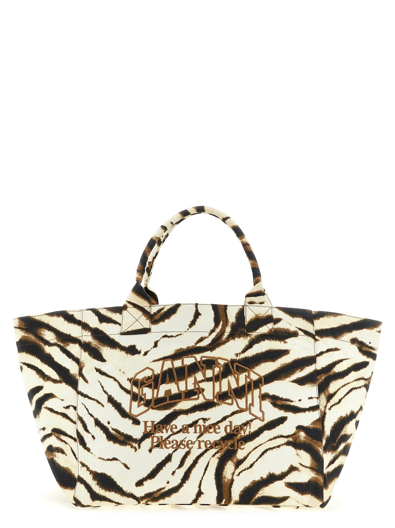 Ganni Xxl Zebra Shopping Bag Beige