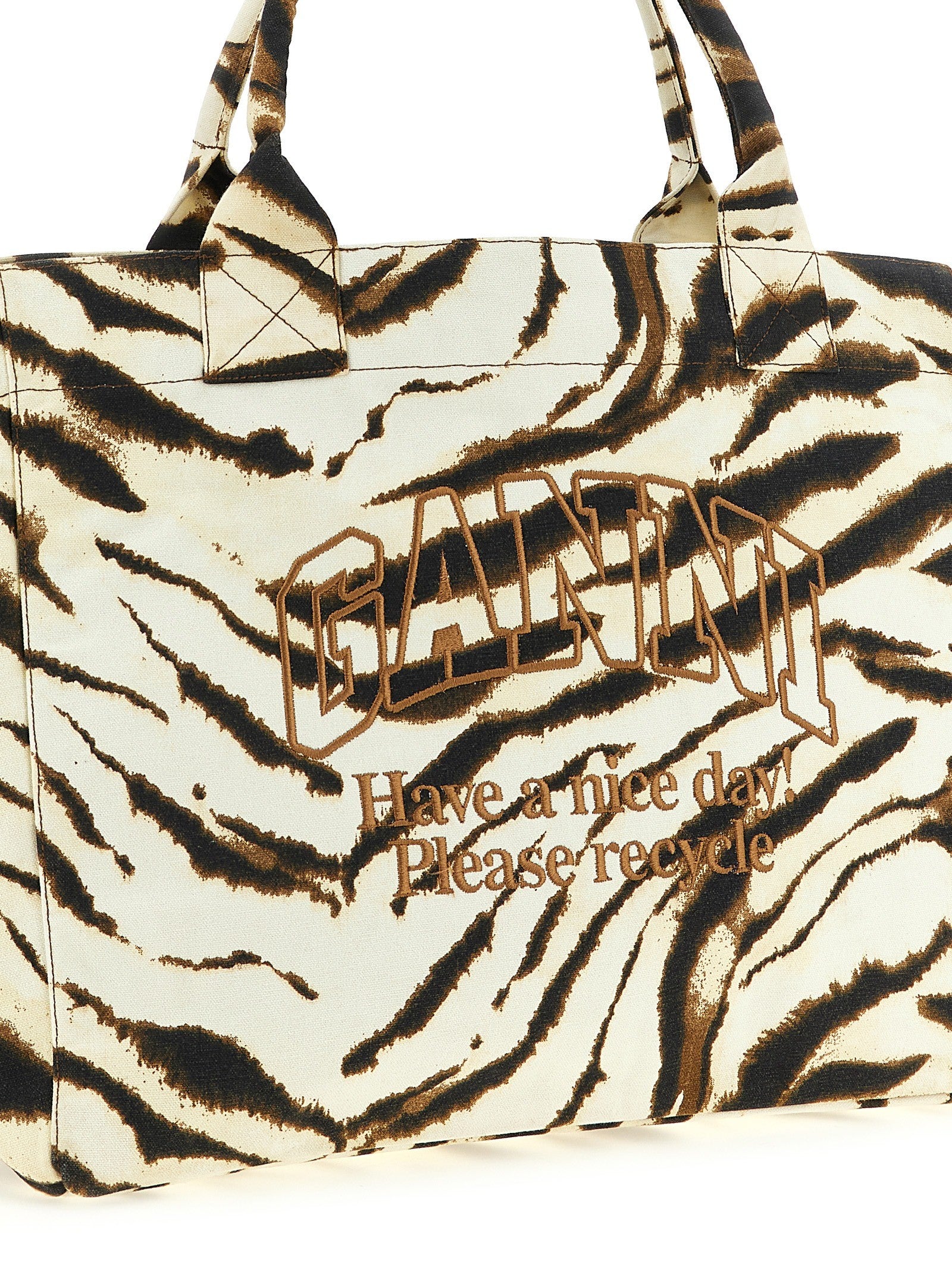 Ganni Xxl Zebra Shopping Bag Beige