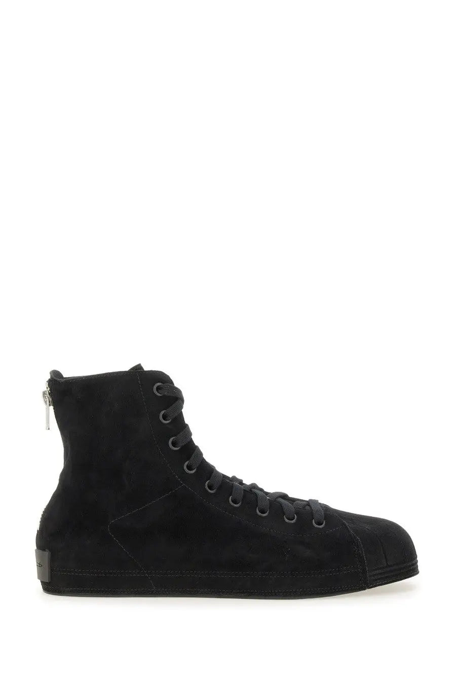 Y-3 men’s nizzastar hi sneaker black suede high-top with side zipper and black laces