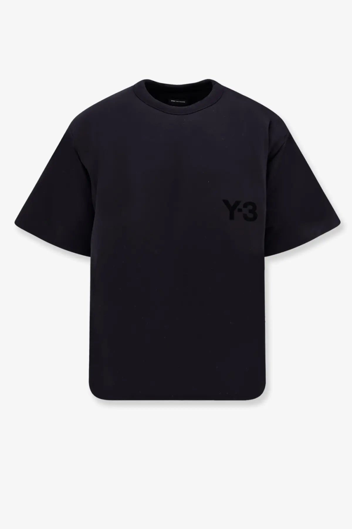 Black y-3 men’s padded jersey sweatshirt in short-sleeved style featuring subtle matching logo on left chest