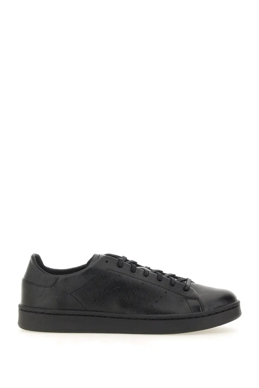 Y-3 men’s stan smith black leather low-top sneaker with perforated detailing and minimalist design