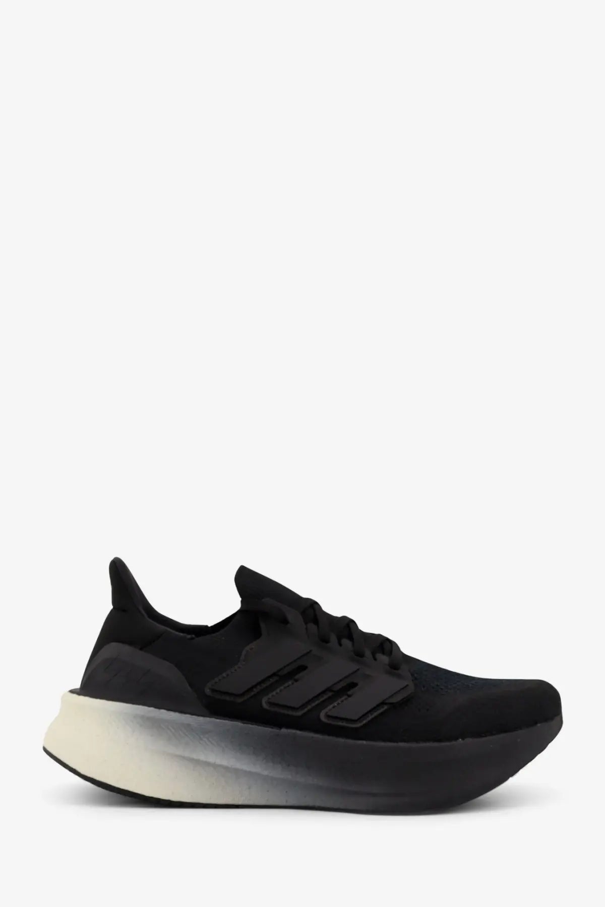 Black adidas y-3 men’s ultraboost 23 nylon low top sneaker with sleek design and gradient white to black midsole