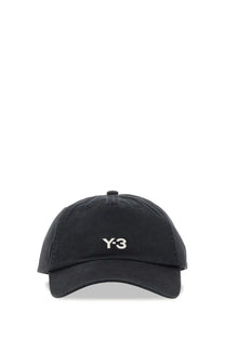 Black y-3 unisex baseball cap with white embroidered logo in cotton for casual wear