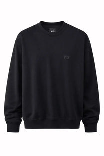Black y-3 unisex cotton crewneck sweatshirt with subtle logo embroidery on chest and branded neckline tag