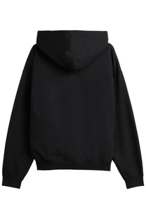 Black oversized y-3 unisex hoodie with relaxed fit and ribbed cuffs perfect for casual wear