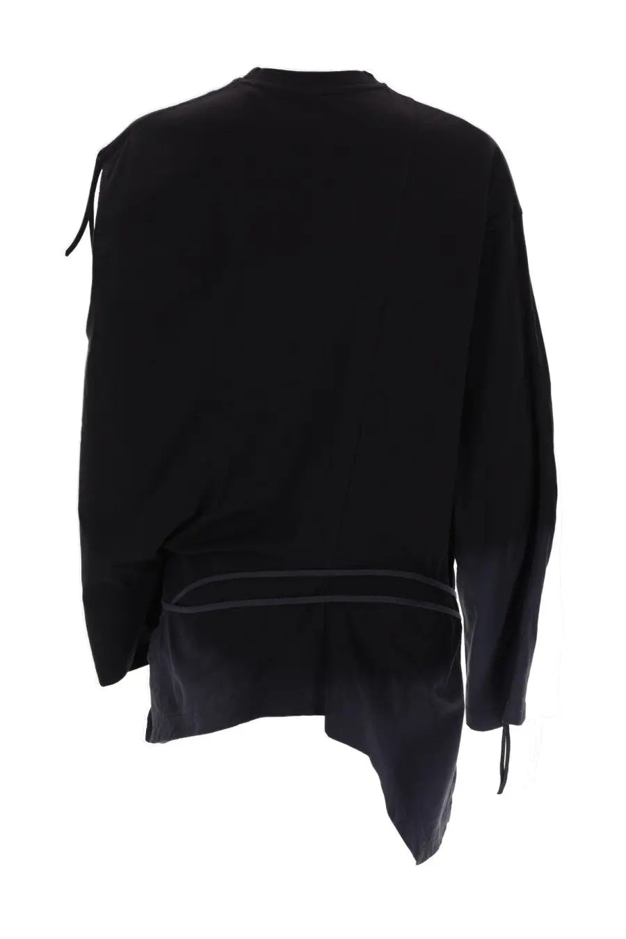 Y-3 women’s black asymmetrical long-sleeved shirt with drawstrings on shoulders and hem made from soft fabric
