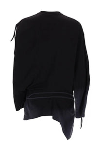 Y-3 women’s black asymmetrical long-sleeved shirt with drawstrings on shoulders and hem made from soft fabric
