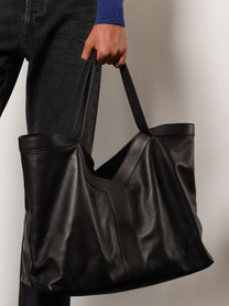 Saint Laurent Men's Oversize Leather Tote Bag Black