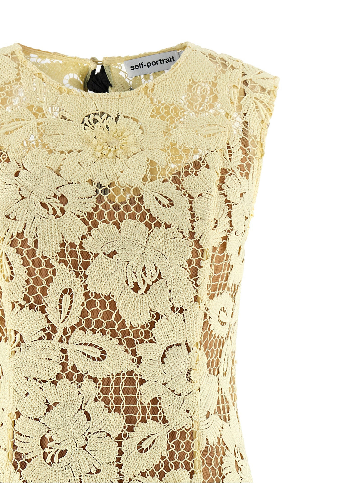 self-portrait Yellow Crochet Lace Midi Dress Yellow, view 3