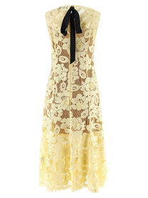 self-portrait Yellow Crochet Lace Midi Dress Yellow