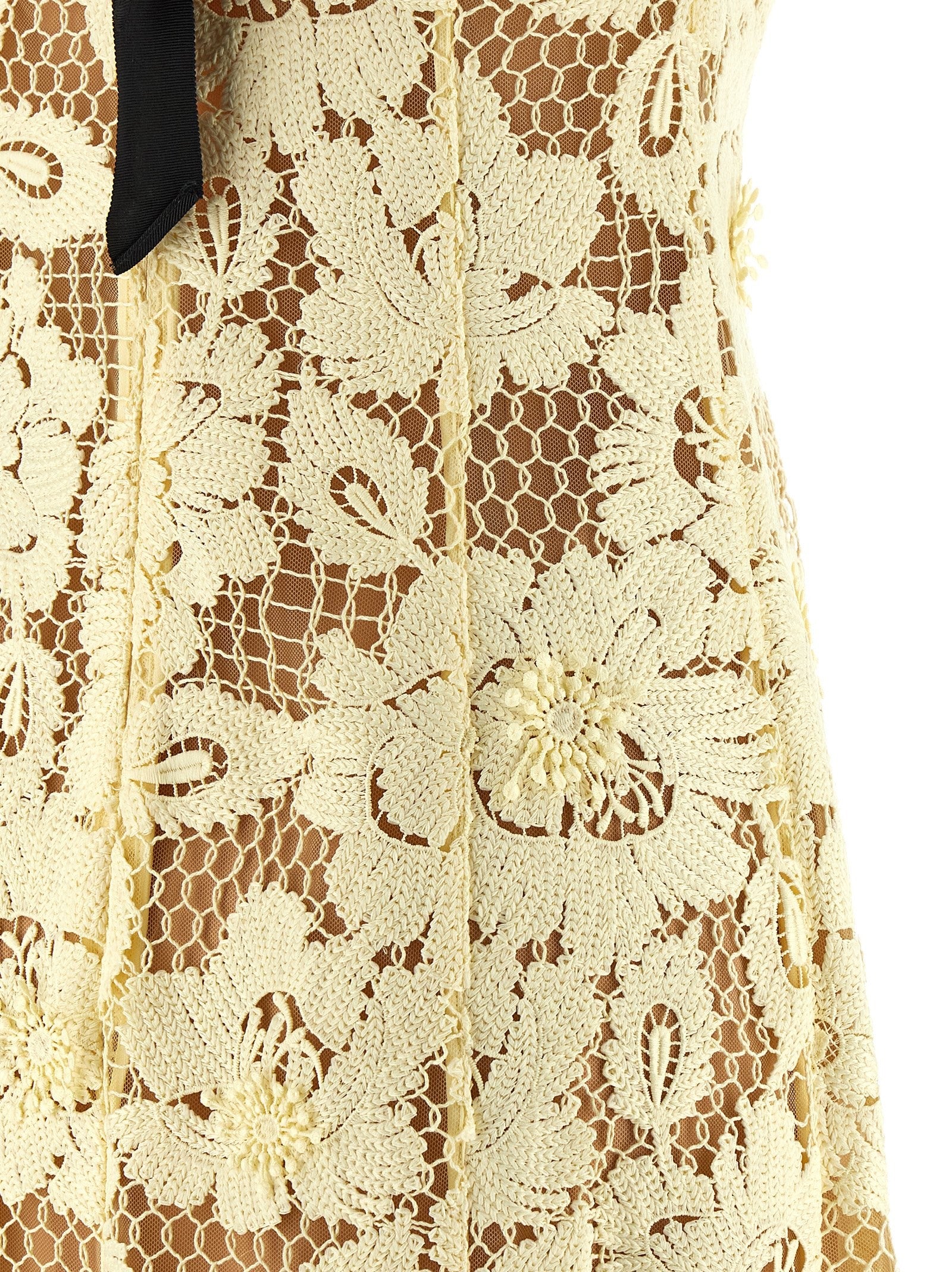 self-portrait Yellow Crochet Lace Midi Dress Yellow