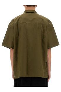 YMC men’s ciders olive green short-sleeved button-up shirt with relaxed fit and subtle stitching details