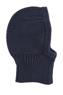 YMC men’s dark blue knitted balaclava with textured ribbed pattern and snug-fitting design