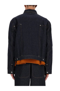 Ymc men’s loft jacket blue in dark indigo denim with contrasting orange lining and silver button closures