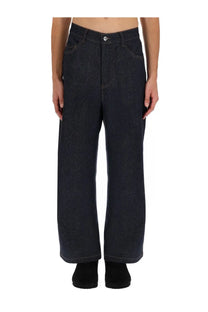 YMC men’s replacement jeans in dark indigo denim with wide-leg cut high waist and classic five-pocket design