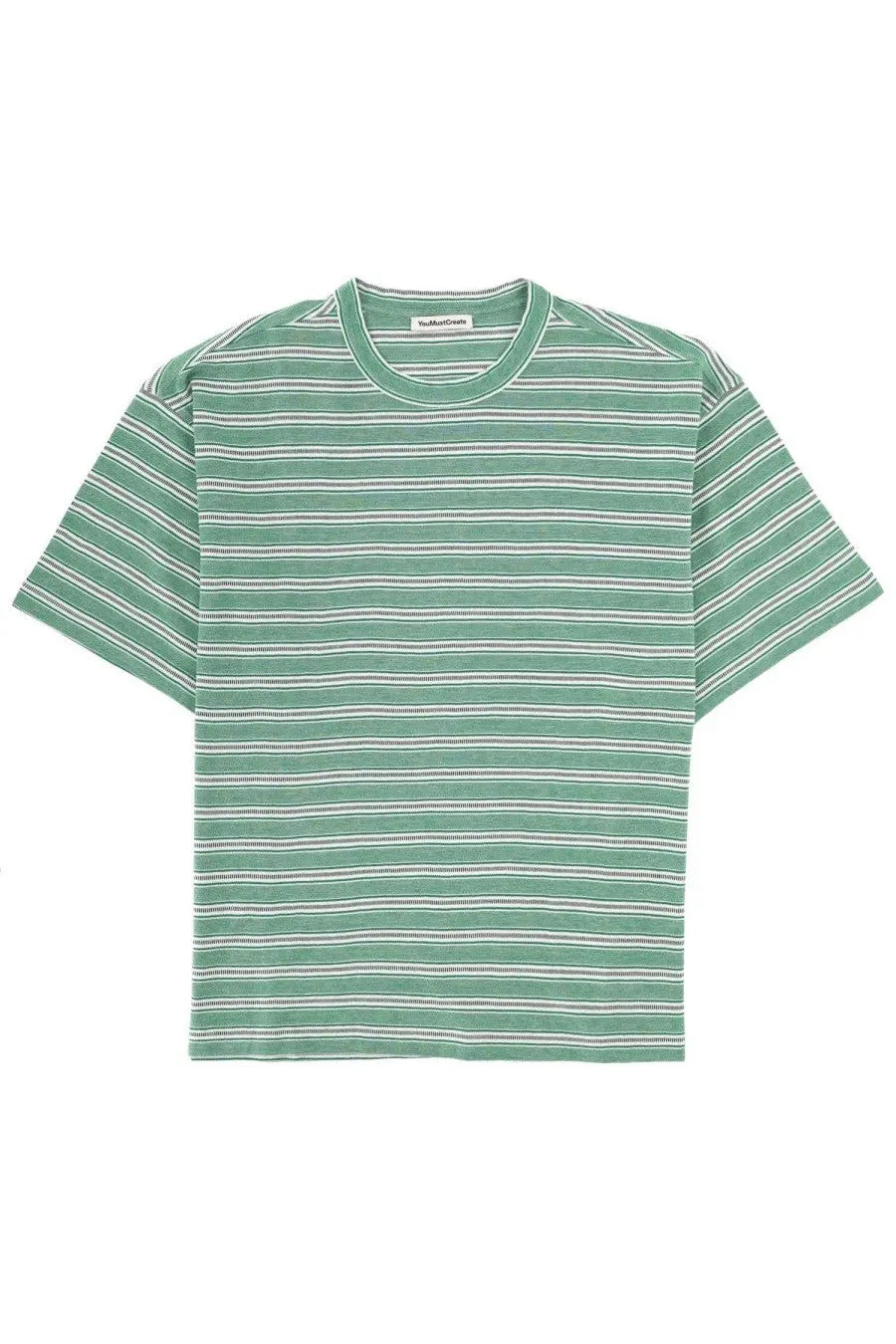YMC men’s shirt triple green soft green and white striped short-sleeved cotton t-shirt with crew neck