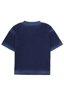 YMC men’s navy blue short-sleeved shirt with triple pockets and subtle gradient effect from top to bottom