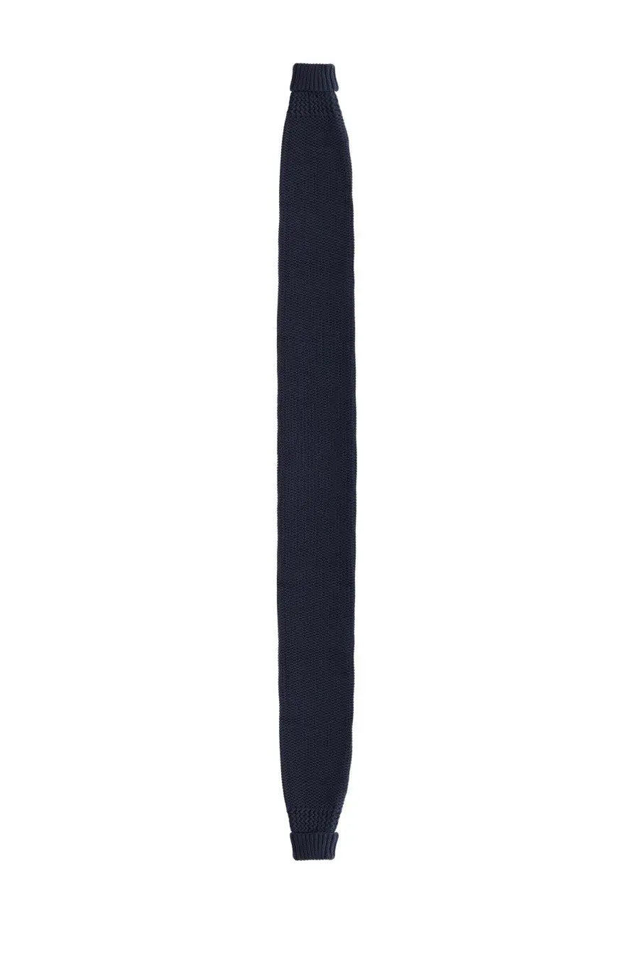 A sleek navy blue knitted sleeve scarf by YMC with ribbed texture and snug cuffs for men’s casual wear