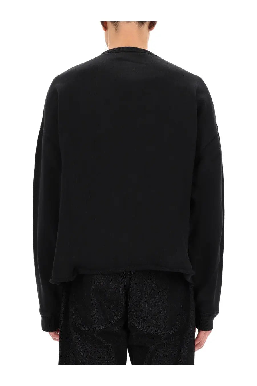 YMC men’s studio sweatshirt black long-sleeved relaxed fit with slightly cropped hem in soft cotton material