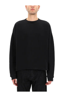 YMC men’s studio sweatshirt black oversized crewneck with relaxed fit and ribbed cuffs in soft cotton blend