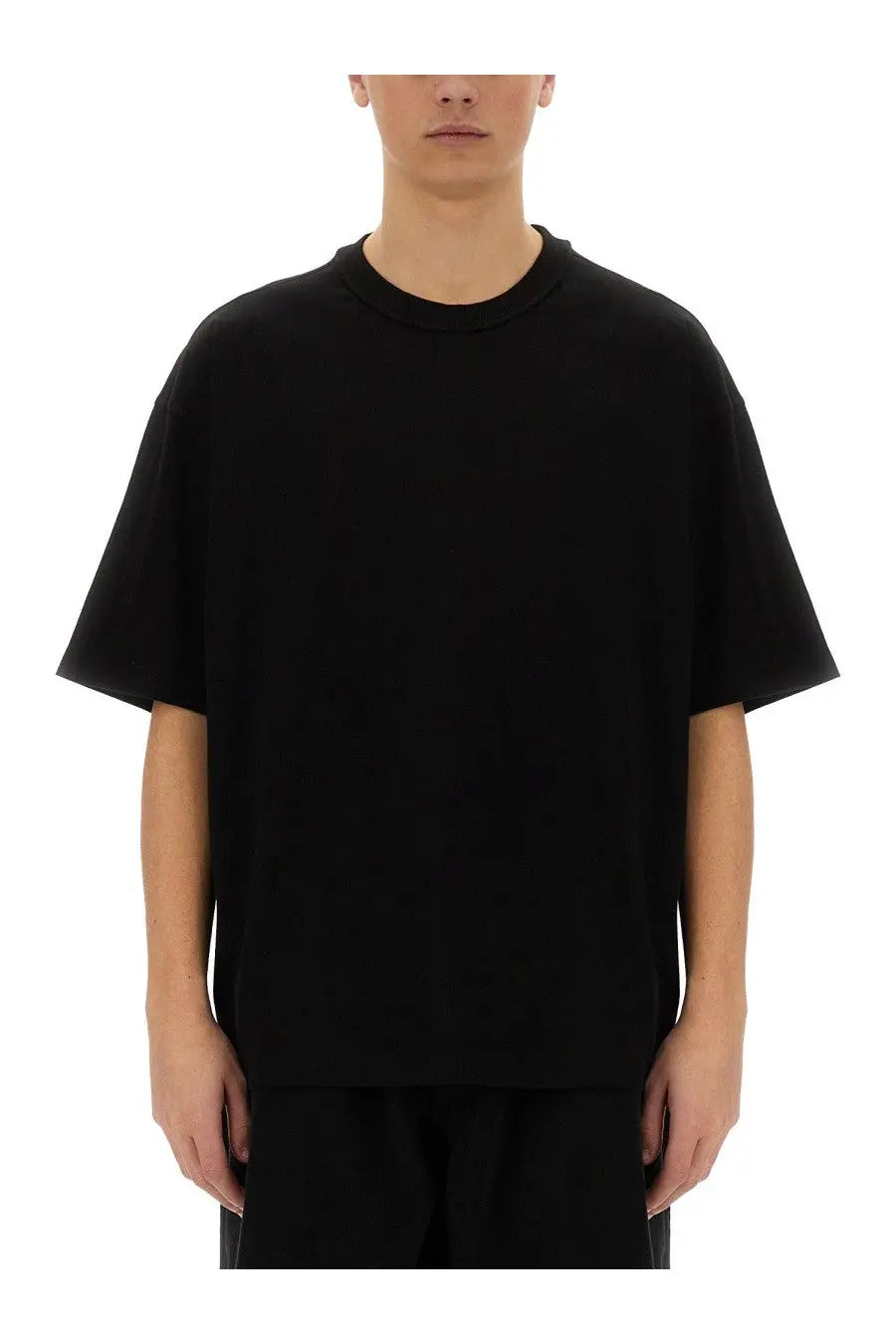 YMC men’s triple jc fm shirt black oversized crewneck t-shirt with relaxed fit and short sleeves