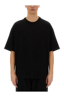 YMC men’s triple jc fm shirt black oversized crewneck t-shirt with relaxed fit and short sleeves