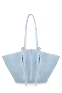 Yuzefi women’s borsa mochi large blue light blue suede tote bag with slender handles and drawstring closure