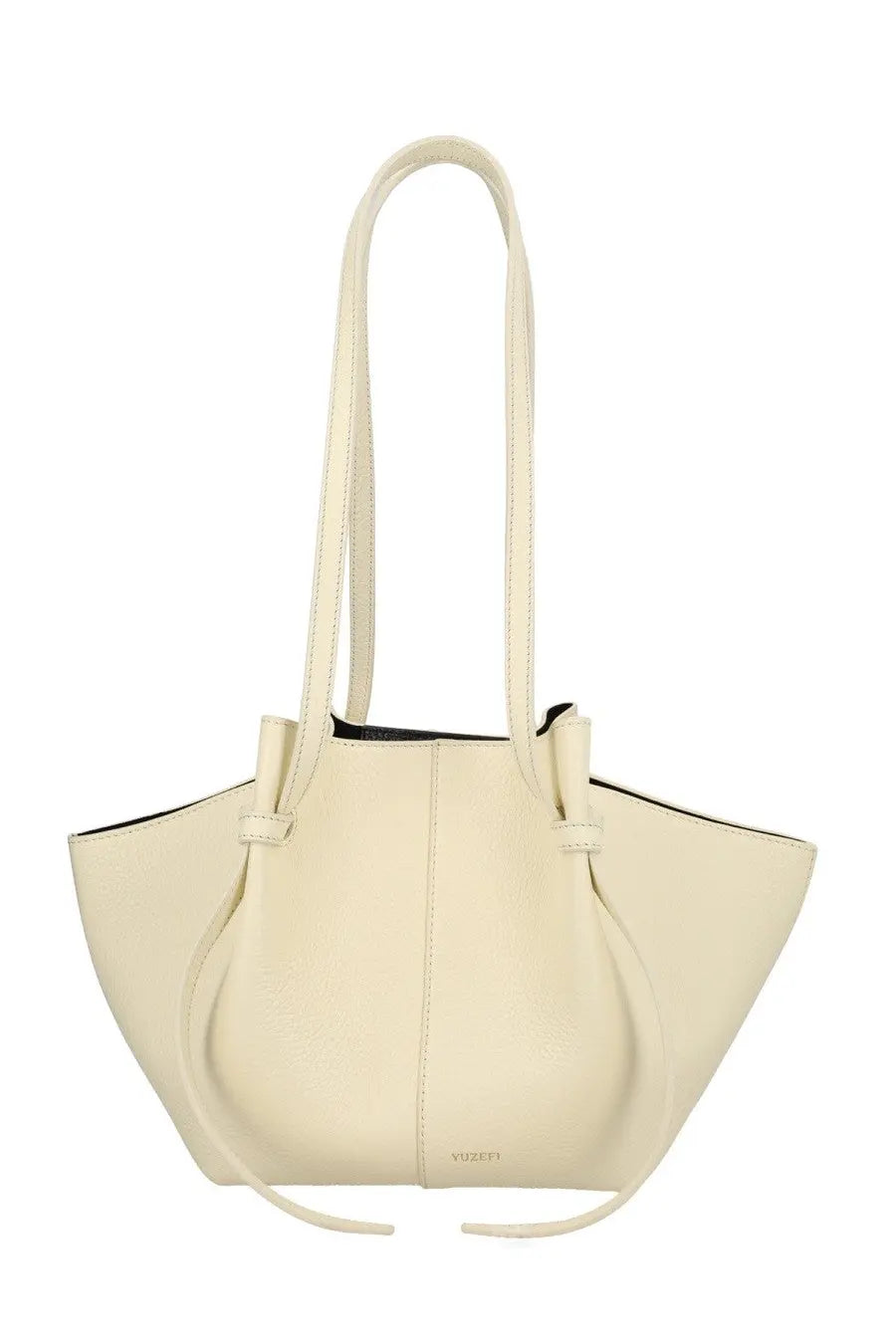 Cream-colored leather tote bag with minimalist design and dual top handles by yuzefi womens borsa mochi white