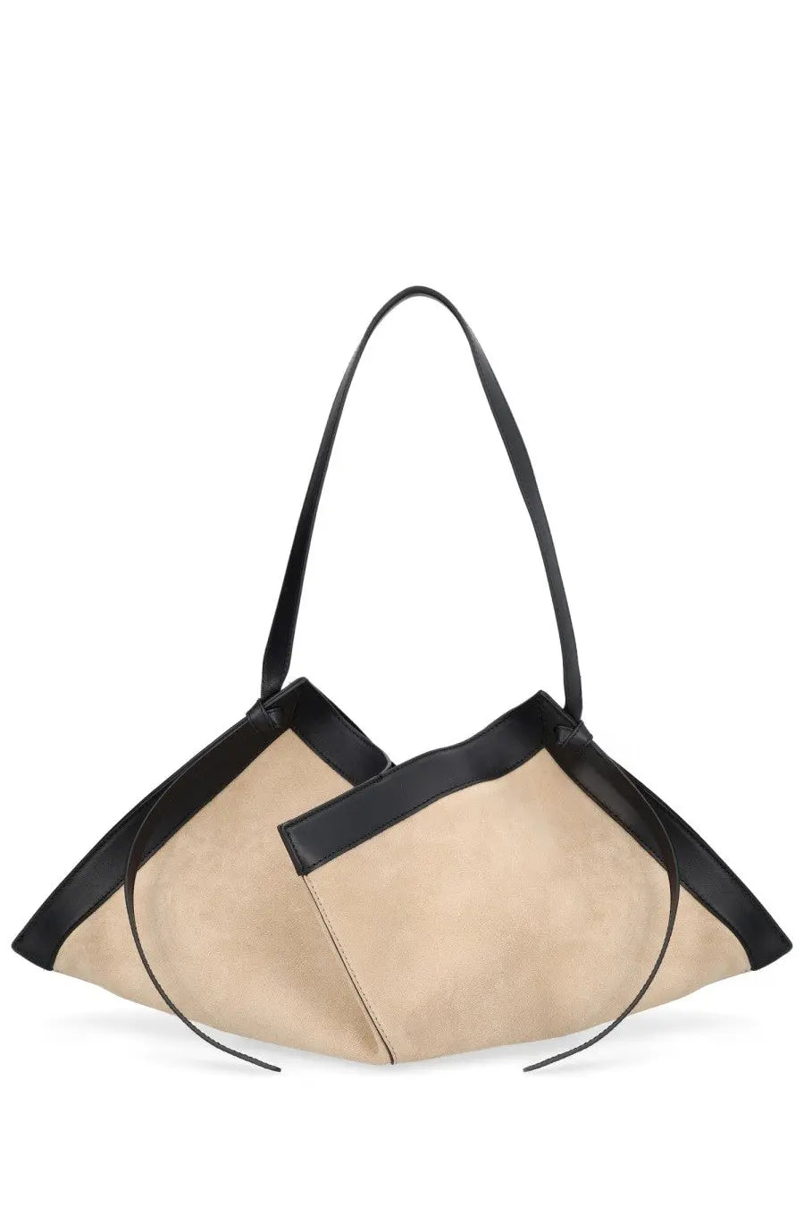 Beige and black leather shoulder bag with modern asymmetrical design from Yuzefi womens borsa wonton beige collection