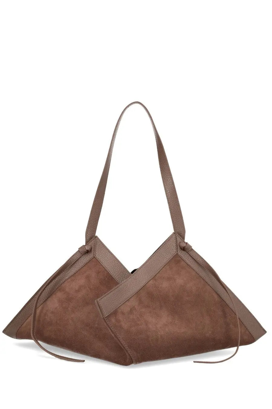 Yuzefi womens borsa wonton brown brown suede shoulder bag with geometric design and smooth leather straps