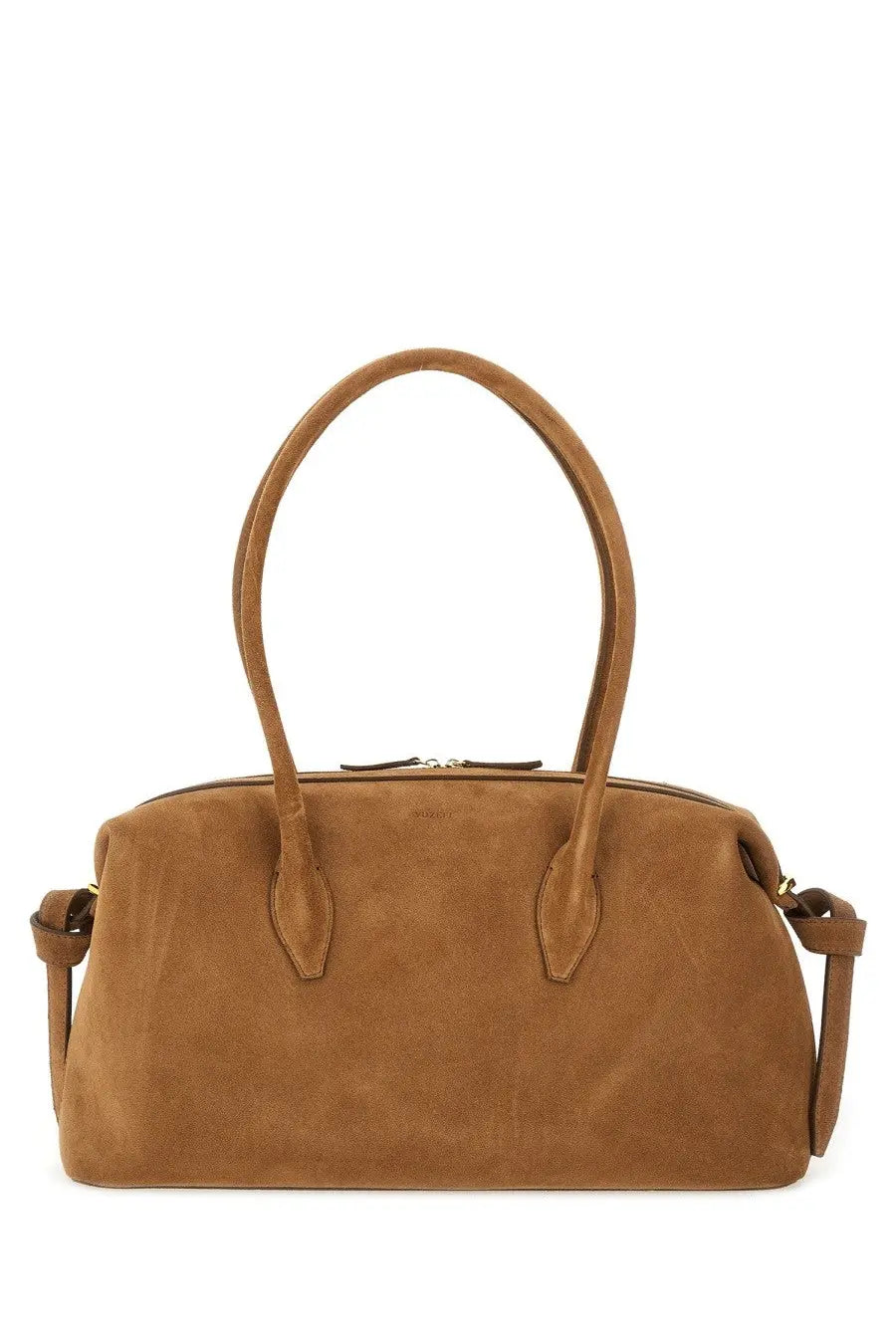 Tan suede yuzefi women’s shoulder bag brioche duffle brown with rounded top handles and detachable shoulder strap