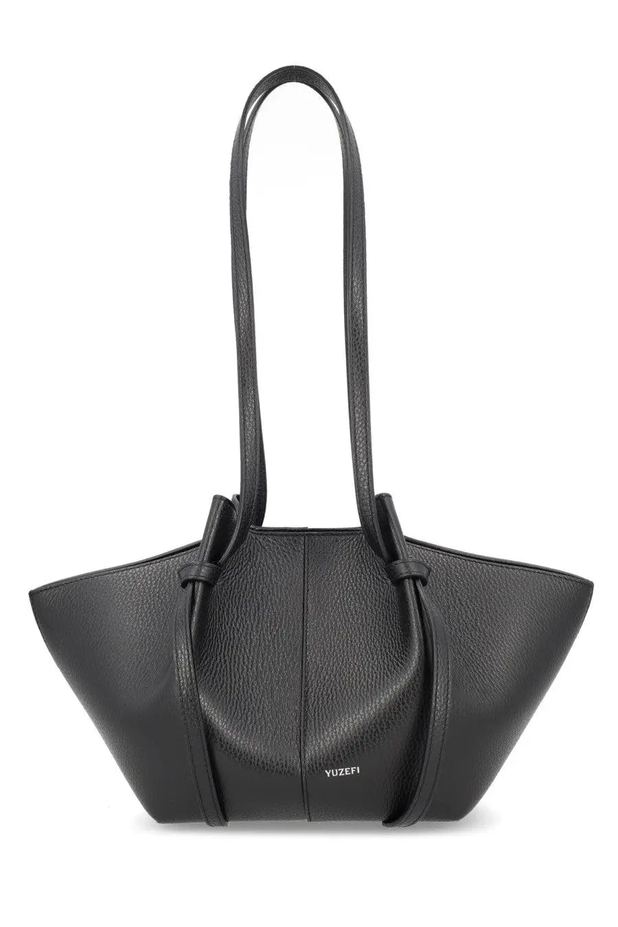 Black leather tote bag yuzefi womens small mochi bag with textured surface and dual top handles