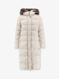 MooRER Women's Zagar Kn Water Repellent Stretch Fabric Long Down Coat White