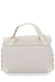 A sleek white zanellato women’s baby postina amoretto handbag with woven texture and silver-toned studs