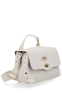 Zanellato women’s baby postina amoretto white snakeskin handbag with gold hardware and detachable shoulder strap