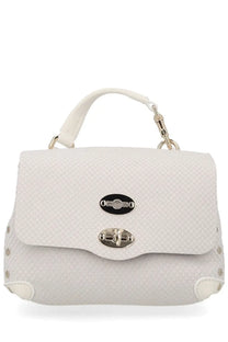Zanellato women’s baby postina amoretto bag white textured leather with silver and black metal clasps