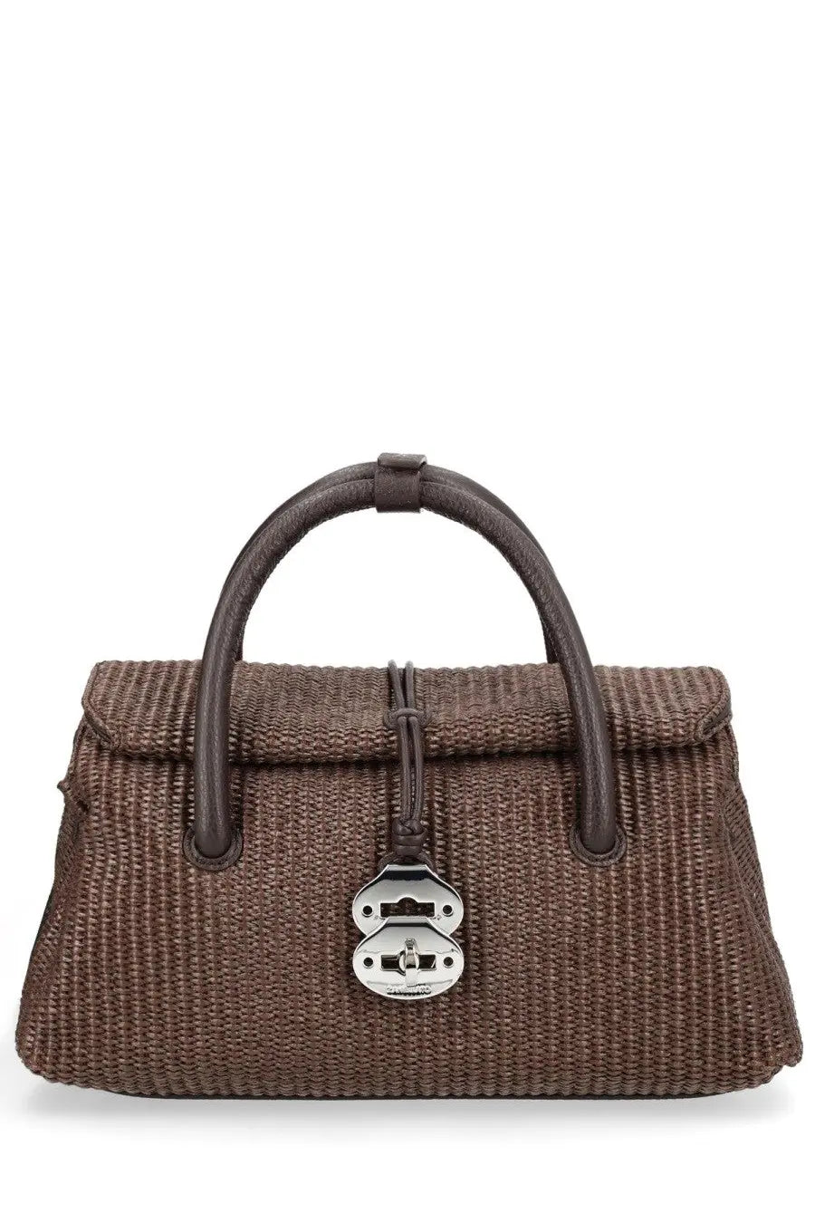 Zanellato women’s borsa dotta vimini small brown handbag woven with dark brown leather handles and silver padlock clasp
