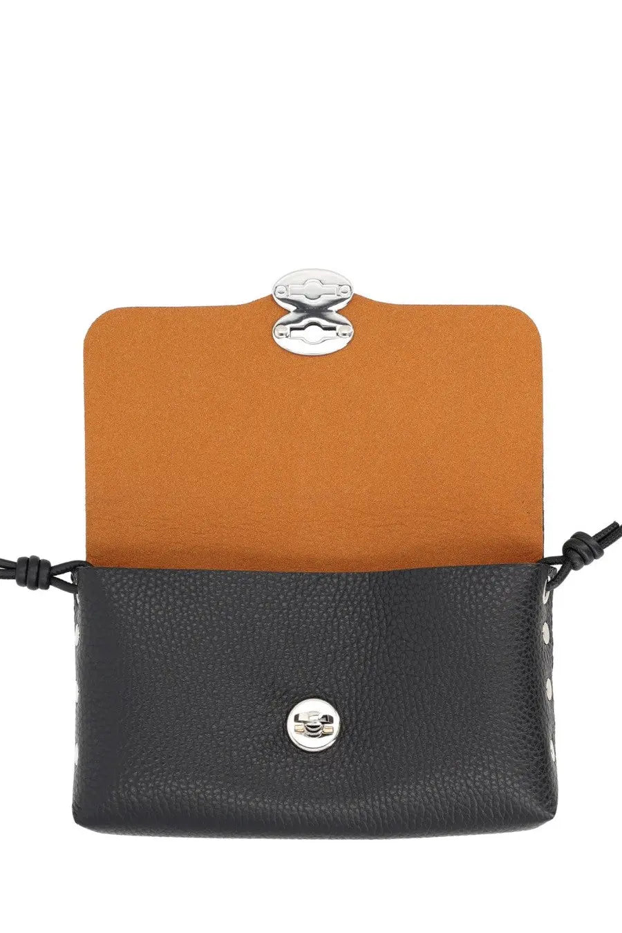 Zanellato women’s borsa lettera daily black black and tan leather crossbody pouch with silver clasp and button closure