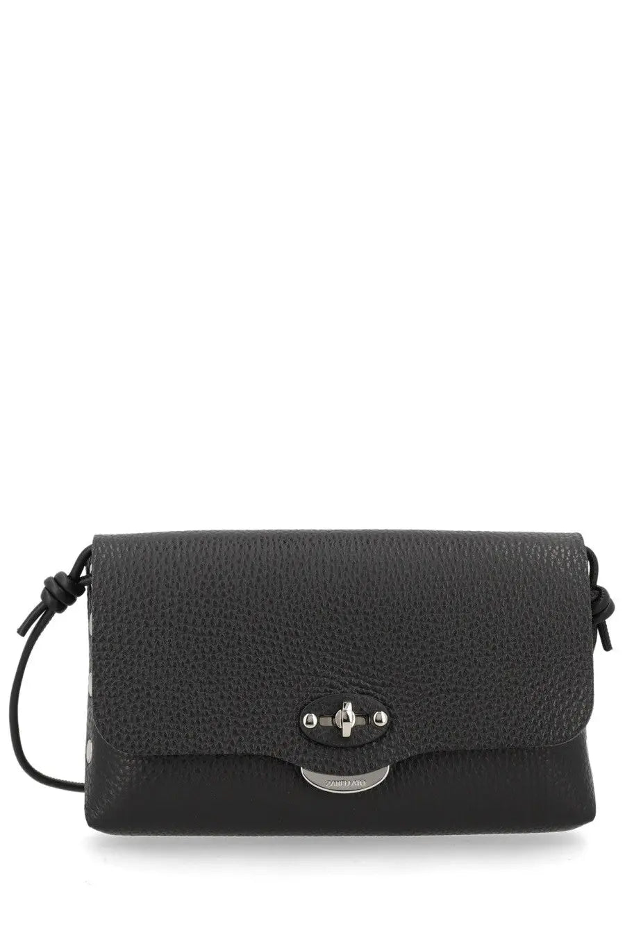 Zanellato women’s borsa lettera daily black textured leather crossbody bag with silver-toned clasp and brand plaque
