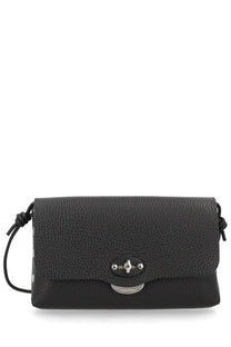 Zanellato women’s borsa lettera daily black textured leather crossbody bag with silver-toned clasp and brand plaque