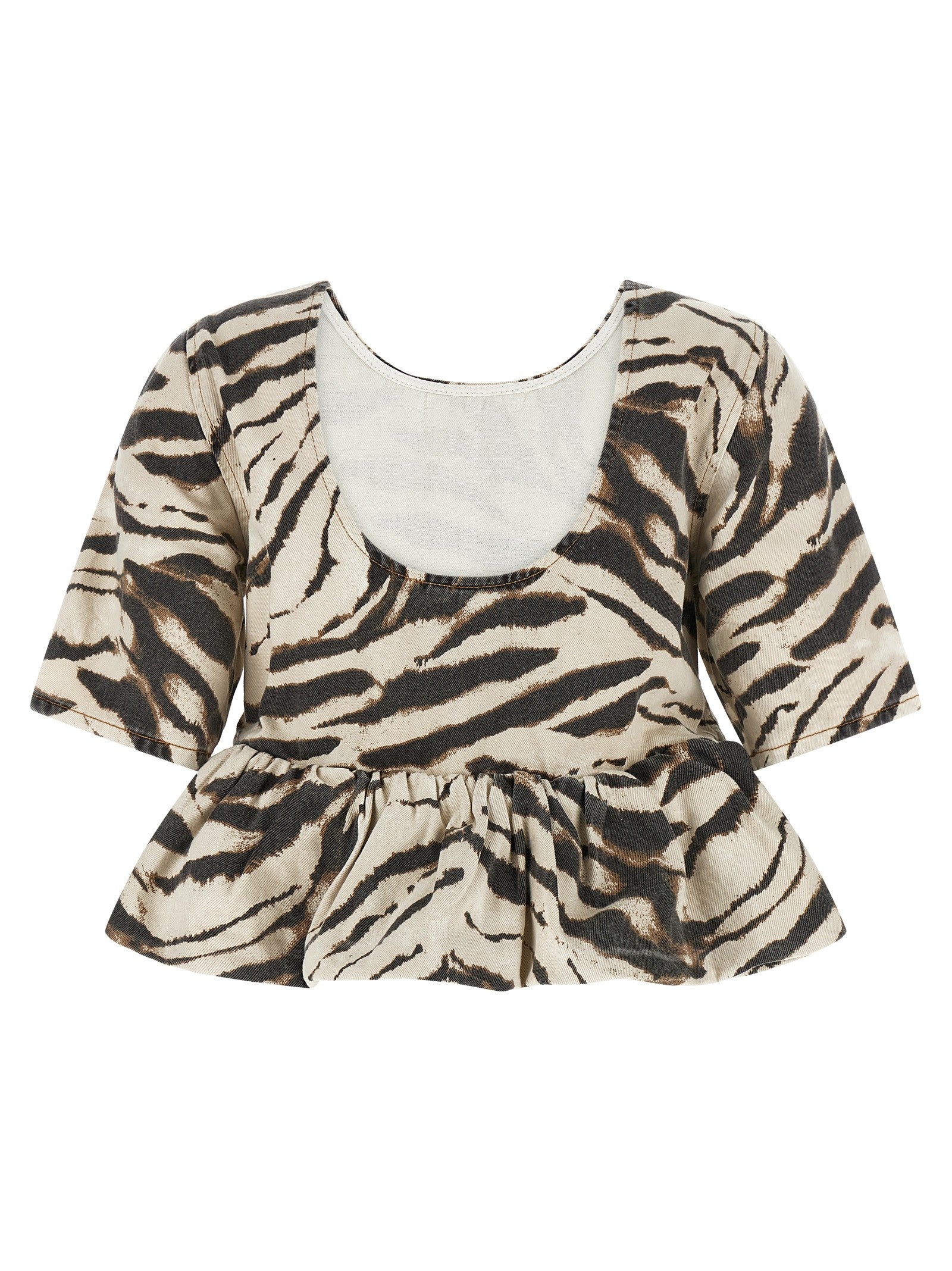 Ganni Zebra Denim Top Gold