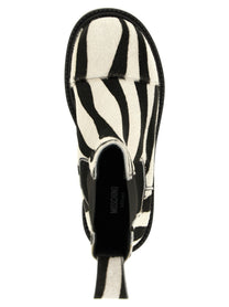 Moschino Zebra Pony Ankle Boots White