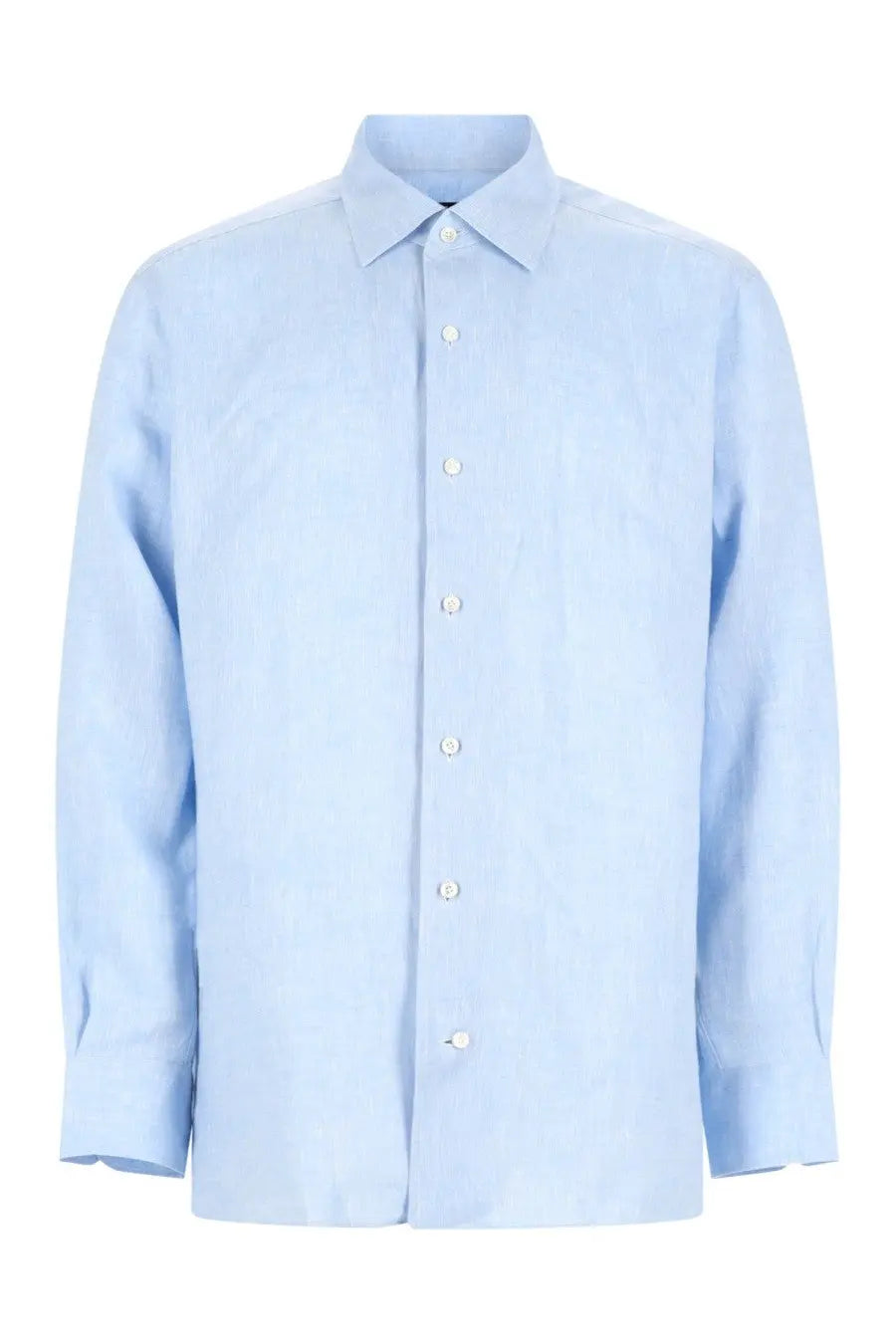 Zegna men’s camicia oasi blue light blue long-sleeved button-down shirt with classic collar and white buttons