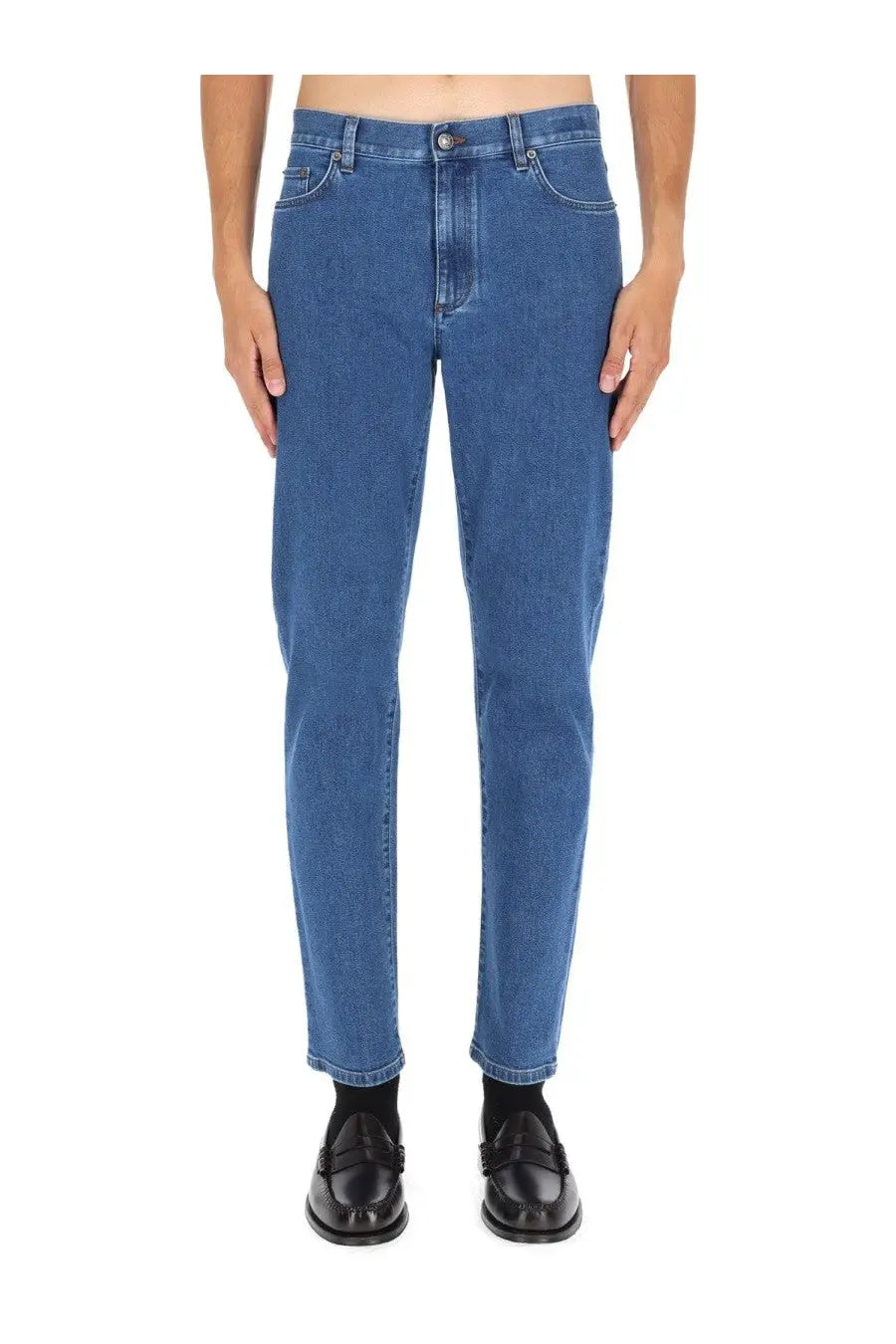 Zegna men’s jeans rococia blue straight-leg blue denim jeans with classic five-pocket design