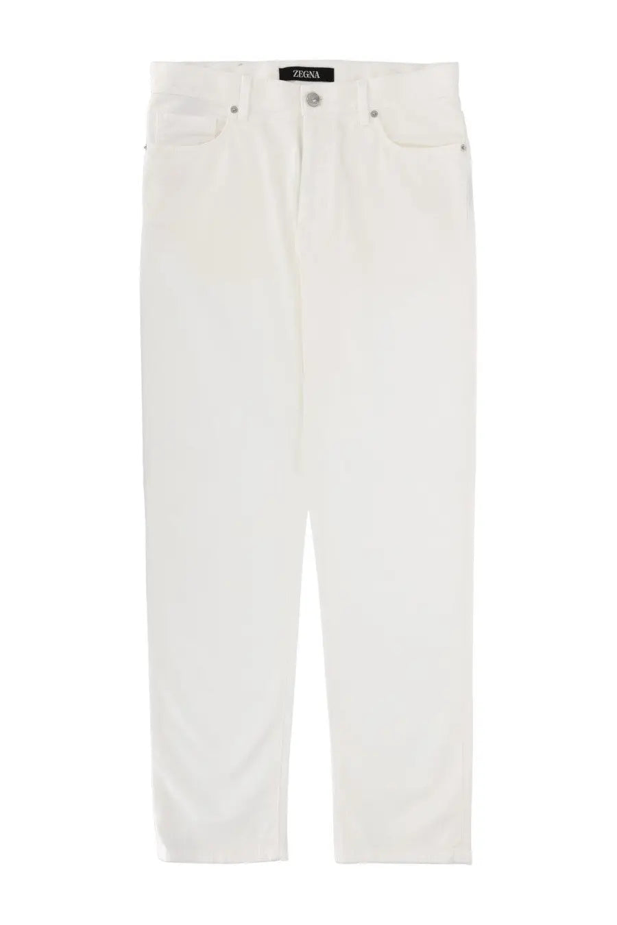 Zegna men’s roccia white denim jeans with clean straight-leg cut and classic five-pocket design