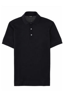 Black zegna men’s polo shirt in cotone seta with classic collar and short sleeves
