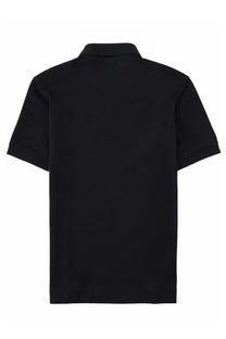 Black short-sleeved polo shirt with classic collar and ribbed cuffs from zegna men’s cotone seta blue collection