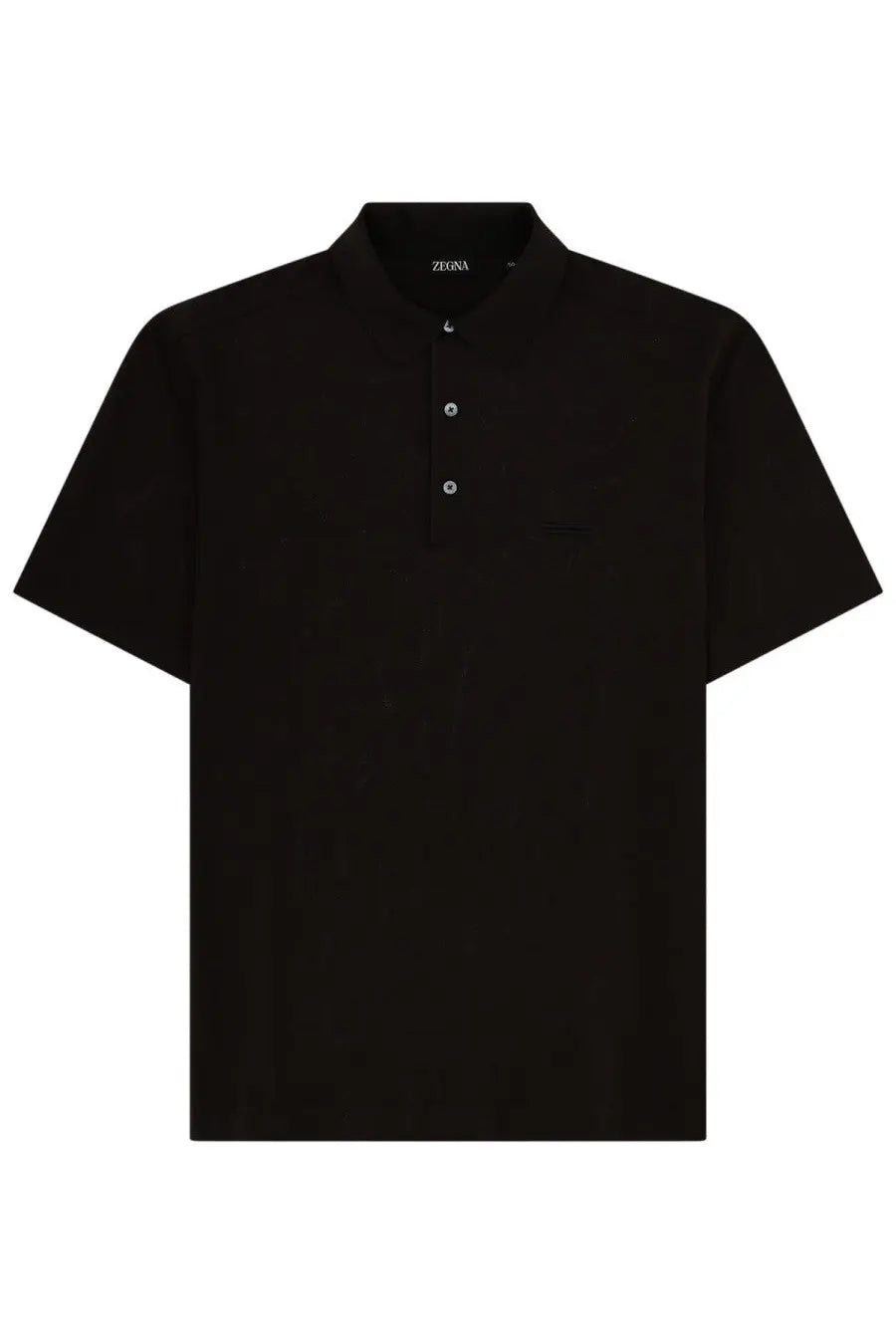 Zegna men’s regular fit black polo shirt with classic collar and three silver buttons featuring zegna label