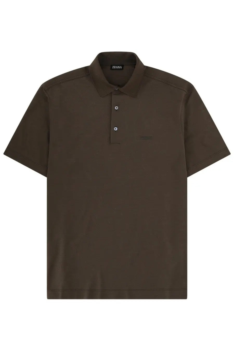 Zegna men’s regular fit polo shirt in dark brown with short sleeves classic collar and subtle button placket